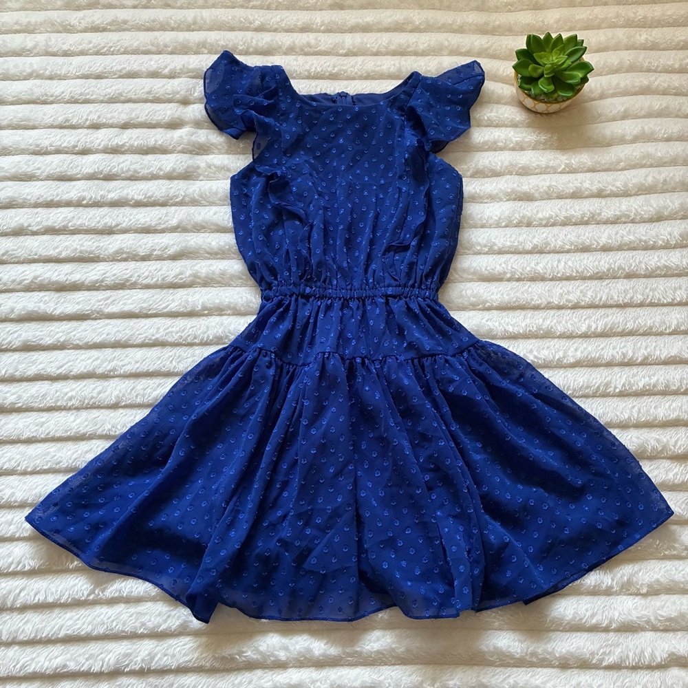 David Charles Girls Frill Chiffon Dress Size 7 Color Royal
